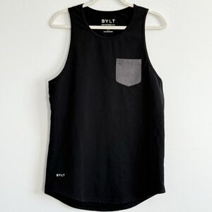 Bylt Tank Shirt Mens Medium Black Drop Cut Pocket Lux Top Performance Sleeveless